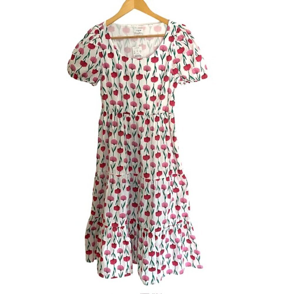 NWT J. Crew Tiered Poplin Puff Sleeve Midi Dress 0